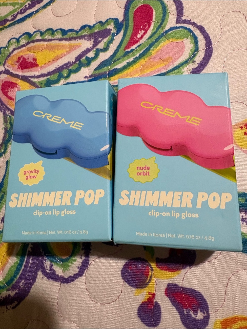 CREME Shimmer Pop Clip-On Lip Gloss Duo — Gravity Glow Blue & Nude Orbit Pink